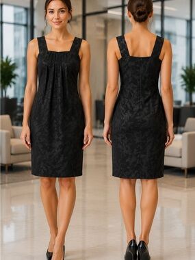 Banana Republic Black Silk Jacquard Pleated Sheath Dress